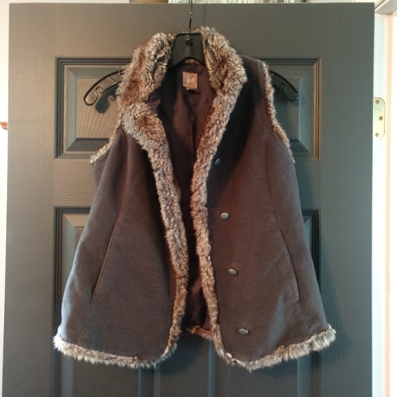 J Jill Grey Fur Lined Vest Women's Extra Small - Picture 2 of 5